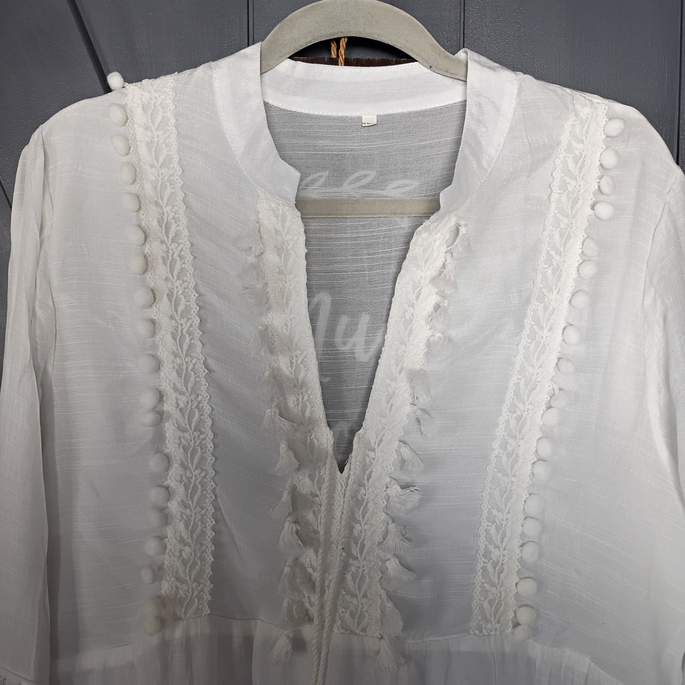 White Boho Maxi Dress with Lace Details - Picture 2 of 6